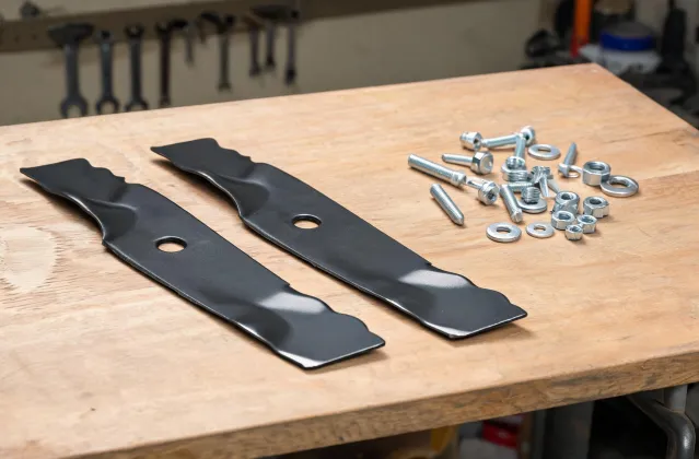 Replacement mower blades arranged for identification